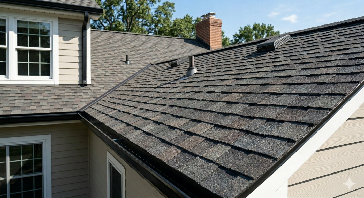 New architectural shingle roof installation on residential home