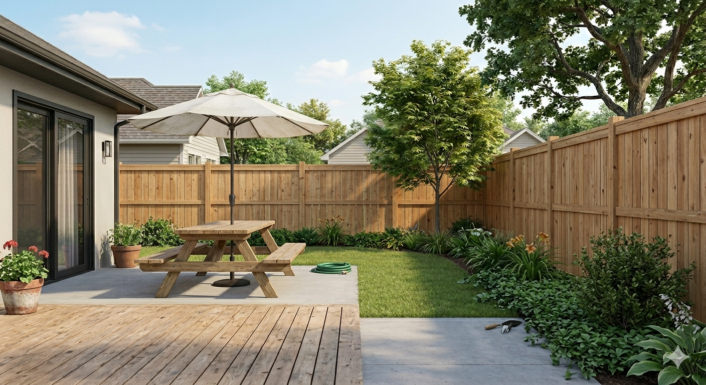 Cedar privacy fence installation in residential backyard